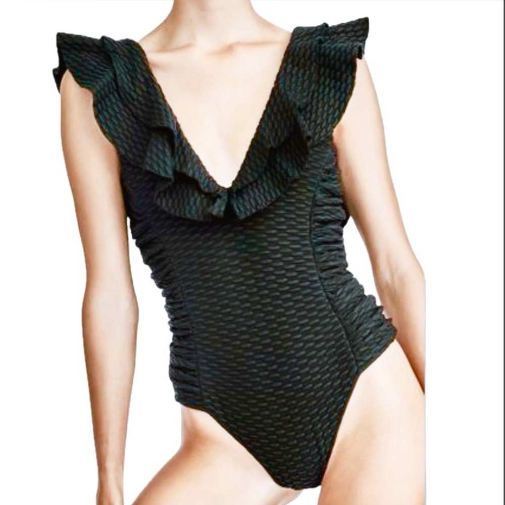 Ruffled Black One-Piece Swimsuit